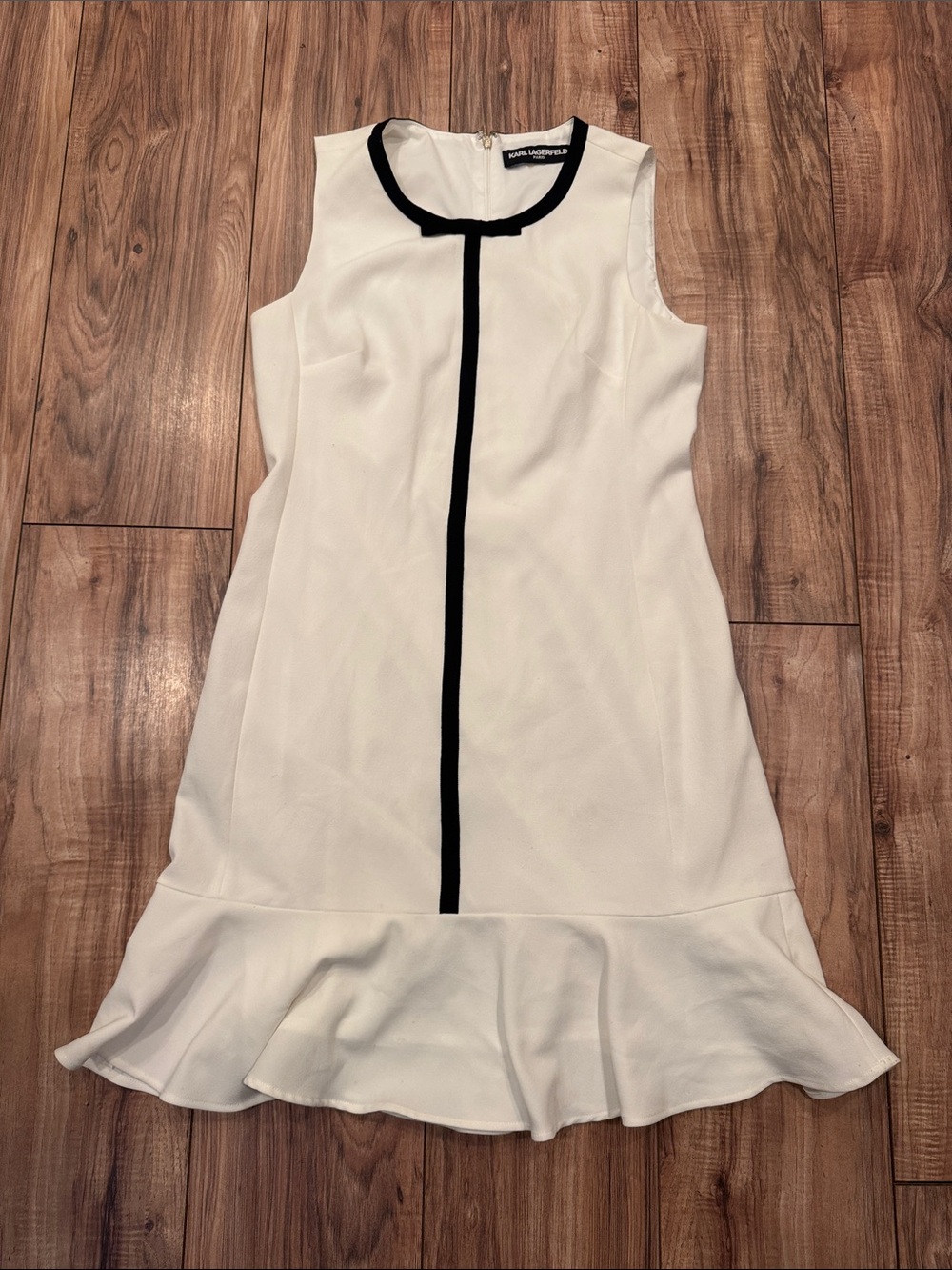 Karl Lagerfeld White Sleeveless Dress with Black Center Trim